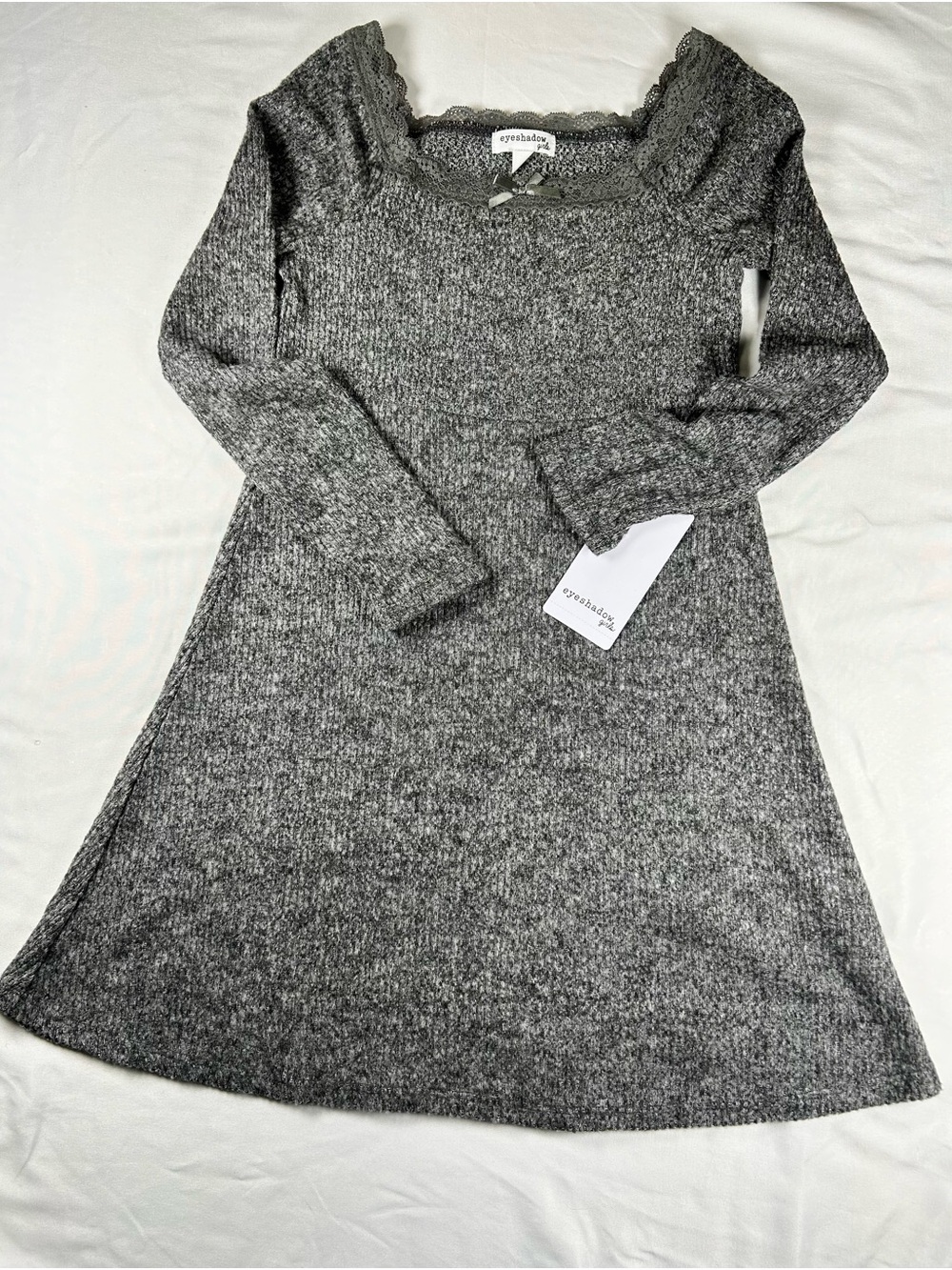 Eyeshadow Gray Knit A-Line Long Sleeve Dress for Girls